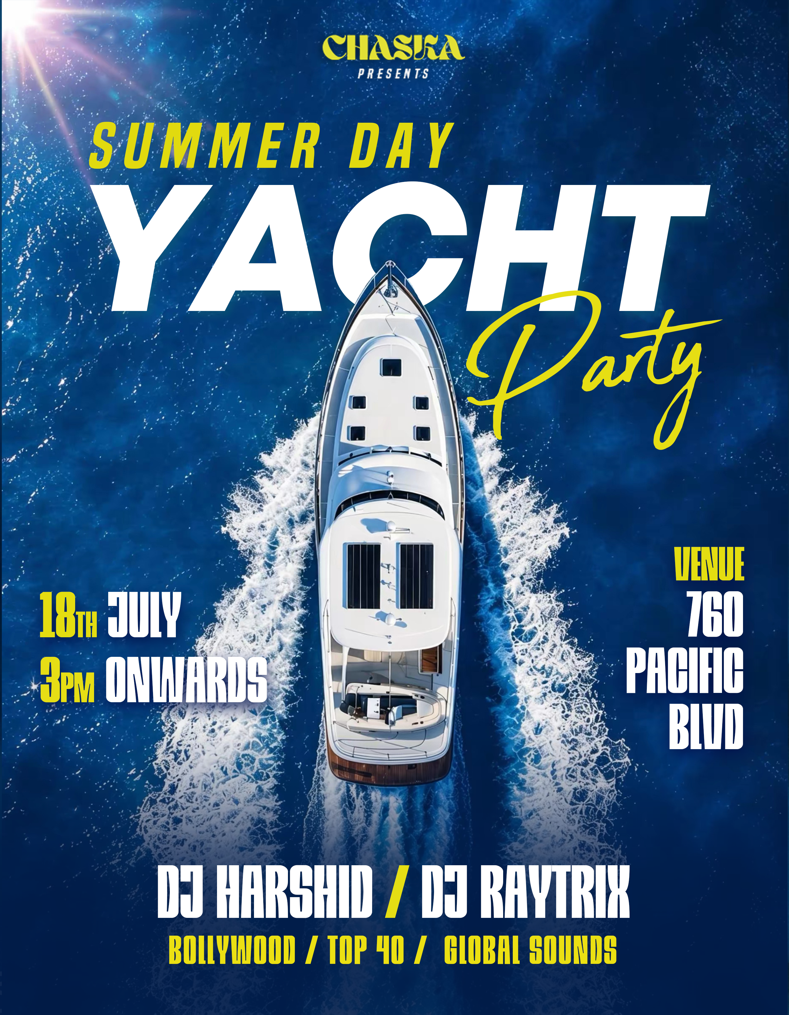 Event poster for Summer Day Yacht Party, Vancouver