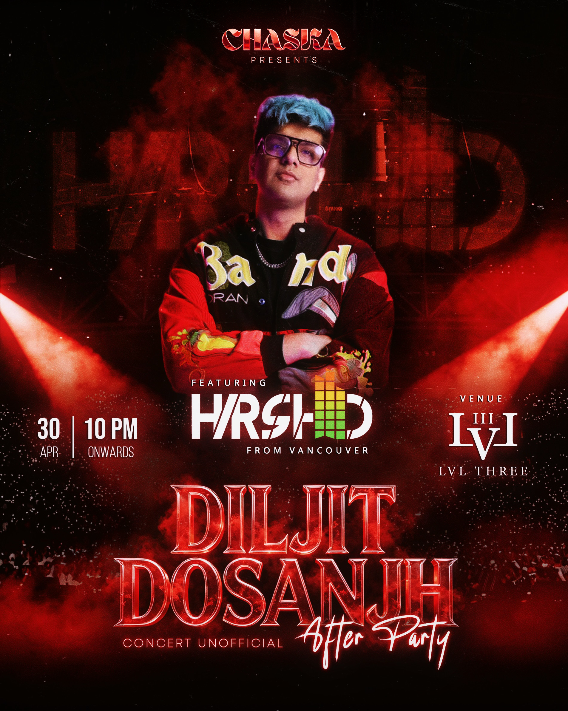 Event poster for Diljit Dosanjh After Party, LVL Three, Calgary